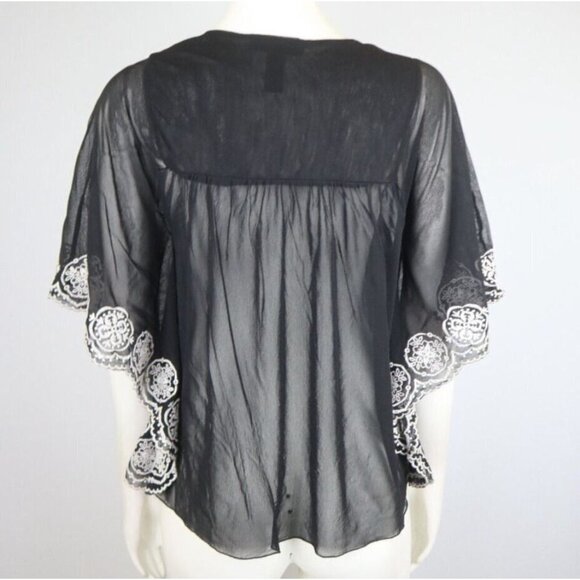 INC INTERNATIONAL CONCEPTS - WOMEN'S SHEER BLACK EMBROIDERED PEASANT TOP - XS - Picture 7 of 9